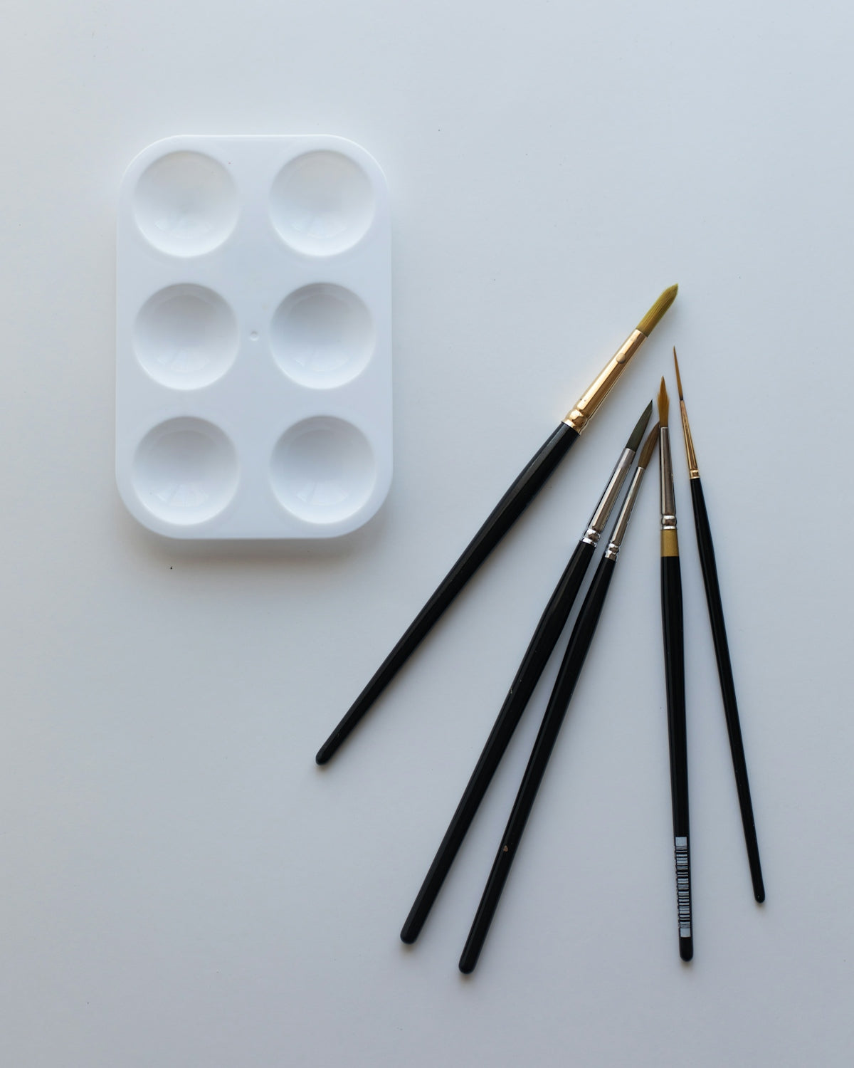 A group of paint brushes and a tray of ice cubes