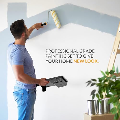 Paint Roller Set - Paint Rollers and Trays Sets - Paint Brush, Masking Tape for Painting, Paint Mixer - Roller Sets for Painting Walls, Edges & Ceilings - Bundle of 2 (10Pcs, 7Pcs & 21Pcs)