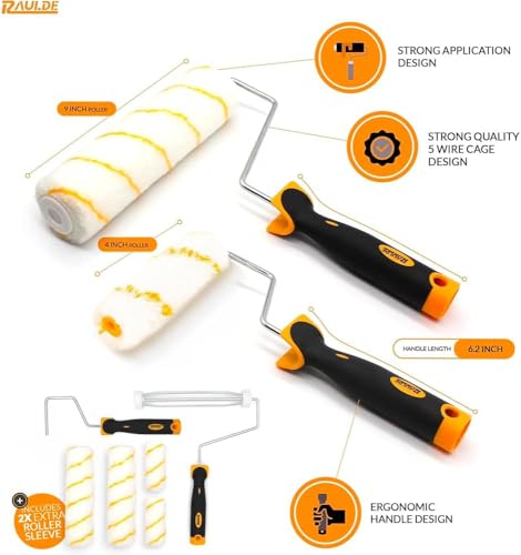 Paint Roller Set - Paint Rollers and Trays Sets - Paint Brush, Masking Tape for Painting, Paint Mixer - Roller Sets for Painting Walls, Edges & Ceilings - Bundle of 2 (10Pcs, 7Pcs & 21Pcs)
