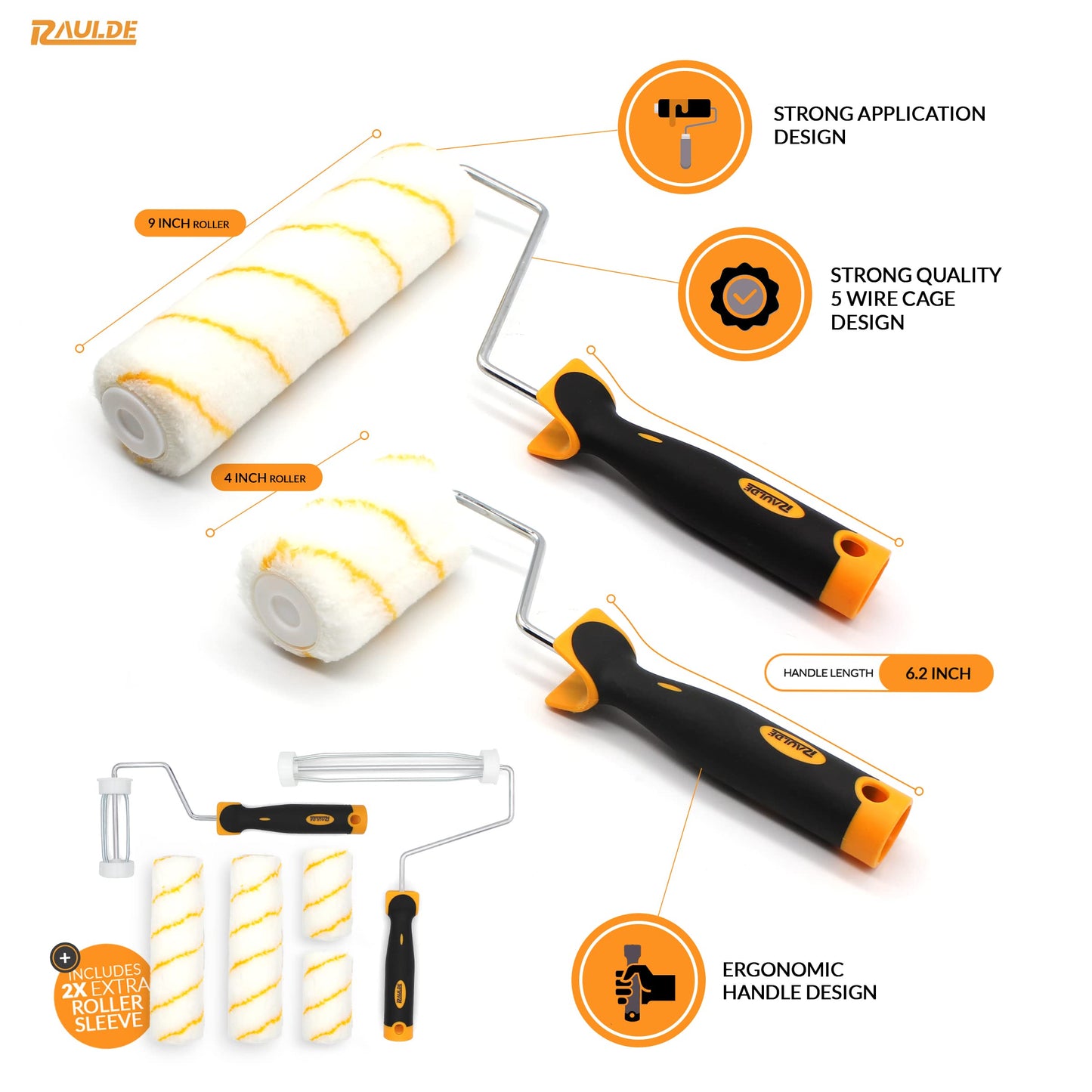 7 Pcs Paint Roller Set with 6X Large Plastic Dust Sheets – Complete Painting Kit with Rollers, Brushes, Trays, Masking Tape & Plastic Sheets for Walls, Ceilings & Furniture Protection