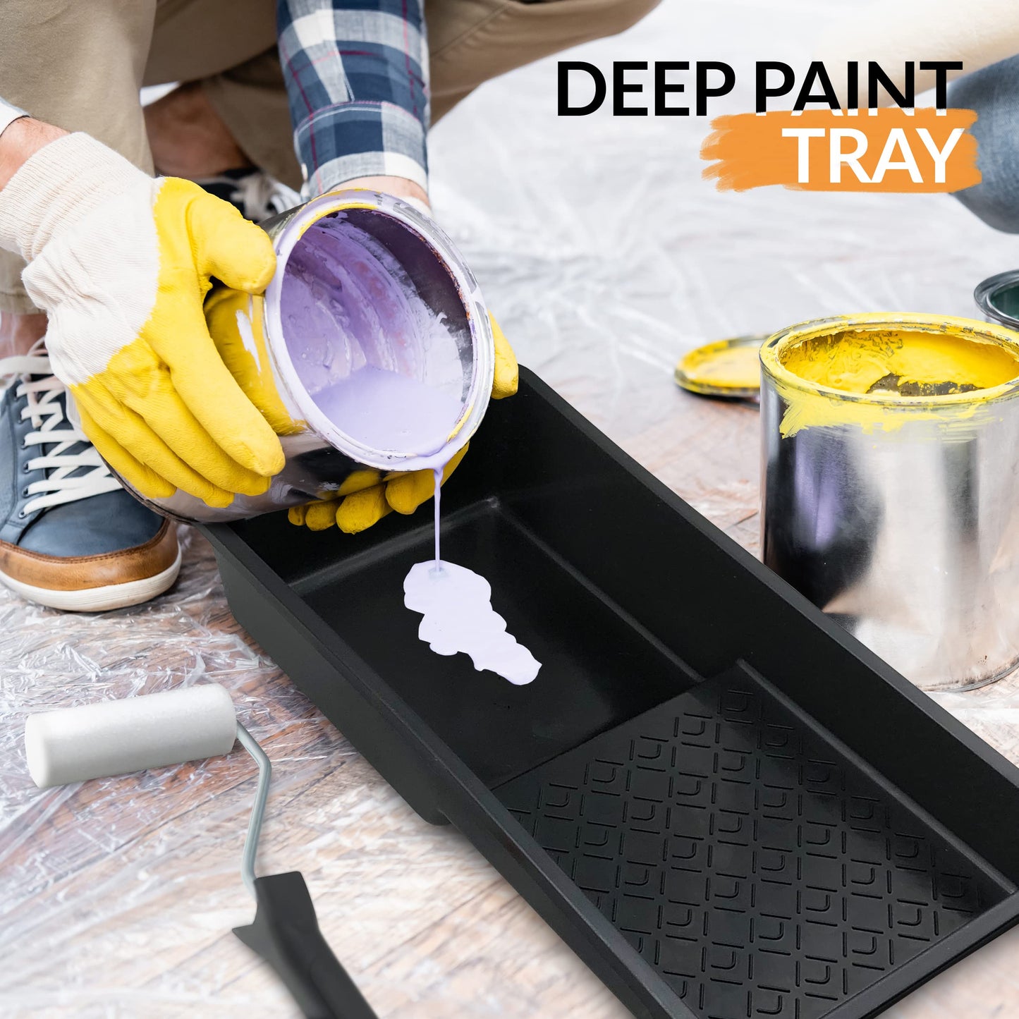 RAULDE Paint Roller Set - Includes a Paint Tray, Brush, Large and Mini Rollers & Sleeves, Paint Repellent Masking Tape, Paint Mixer - Roller Set for Painting Walls, Edges & Ceilings(7Pcs, 10Pcs & 21Pcs)