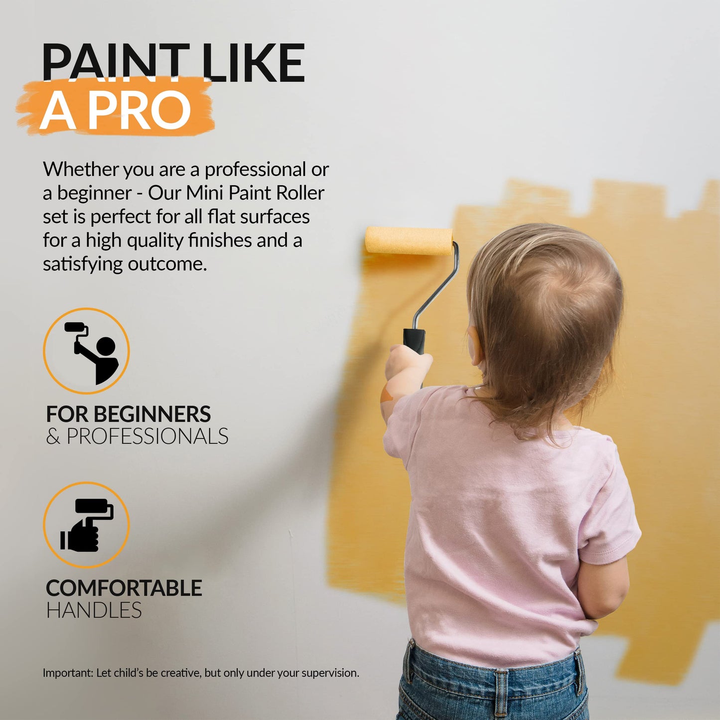 RAULDE Paint Roller Set - Includes a Paint Tray, Brush, Large and Mini Rollers & Sleeves, Paint Repellent Masking Tape, Paint Mixer - Roller Set for Painting Walls, Edges & Ceilings(7Pcs, 10Pcs & 21Pcs)