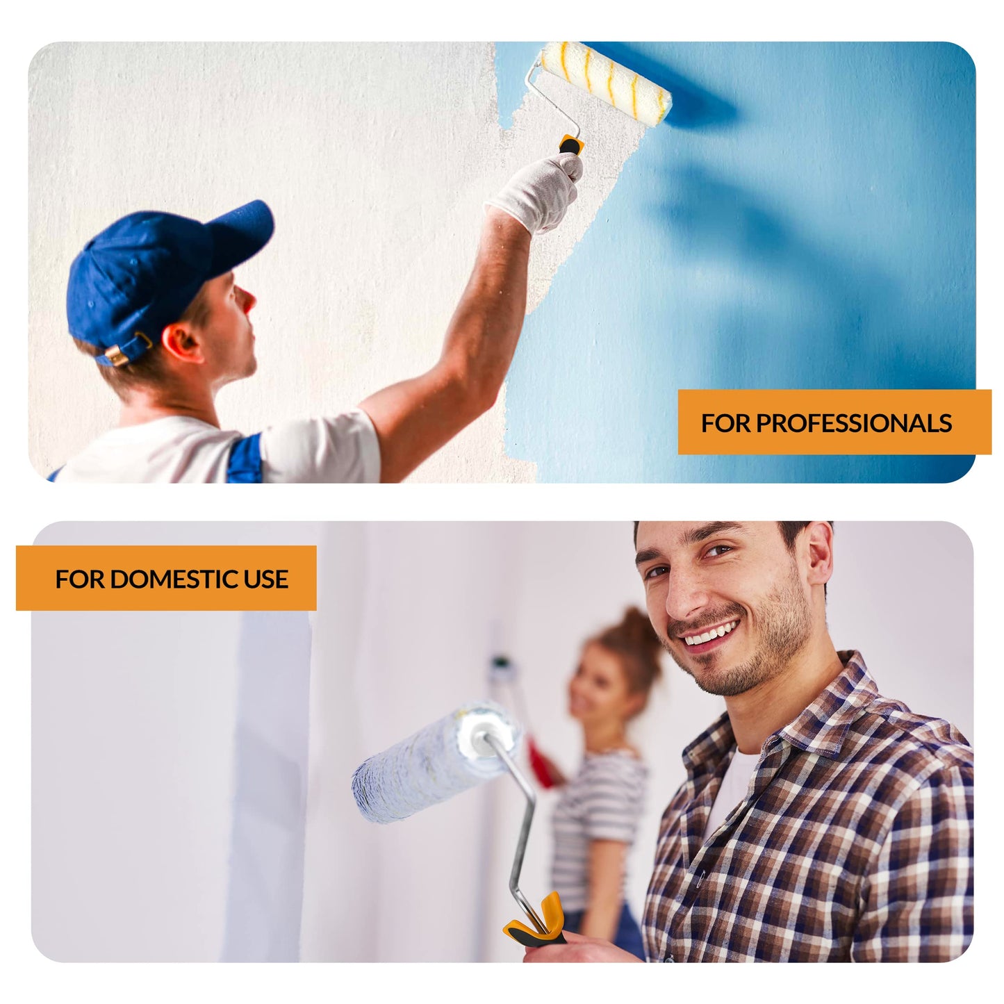 RAULDE Paint Roller Set - Includes a Paint Tray, Brush, Large and Mini Rollers & Sleeves, Paint Repellent Masking Tape, Paint Mixer - Roller Set for Painting Walls, Edges & Ceilings(7Pcs, 10Pcs & 21Pcs)