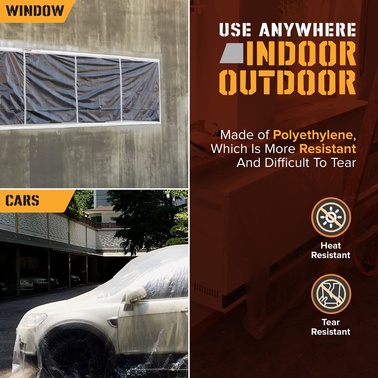 RAULDE Large Plastic Dust Sheets for Decorating & Painting- 3.6m x 3m (12ft x 10ft) - Polythene Sheeting for Furniture & Floor Protection - Waterproof & Tear Resistant Drop Cloth ( Pack of 3,6,10 &20)