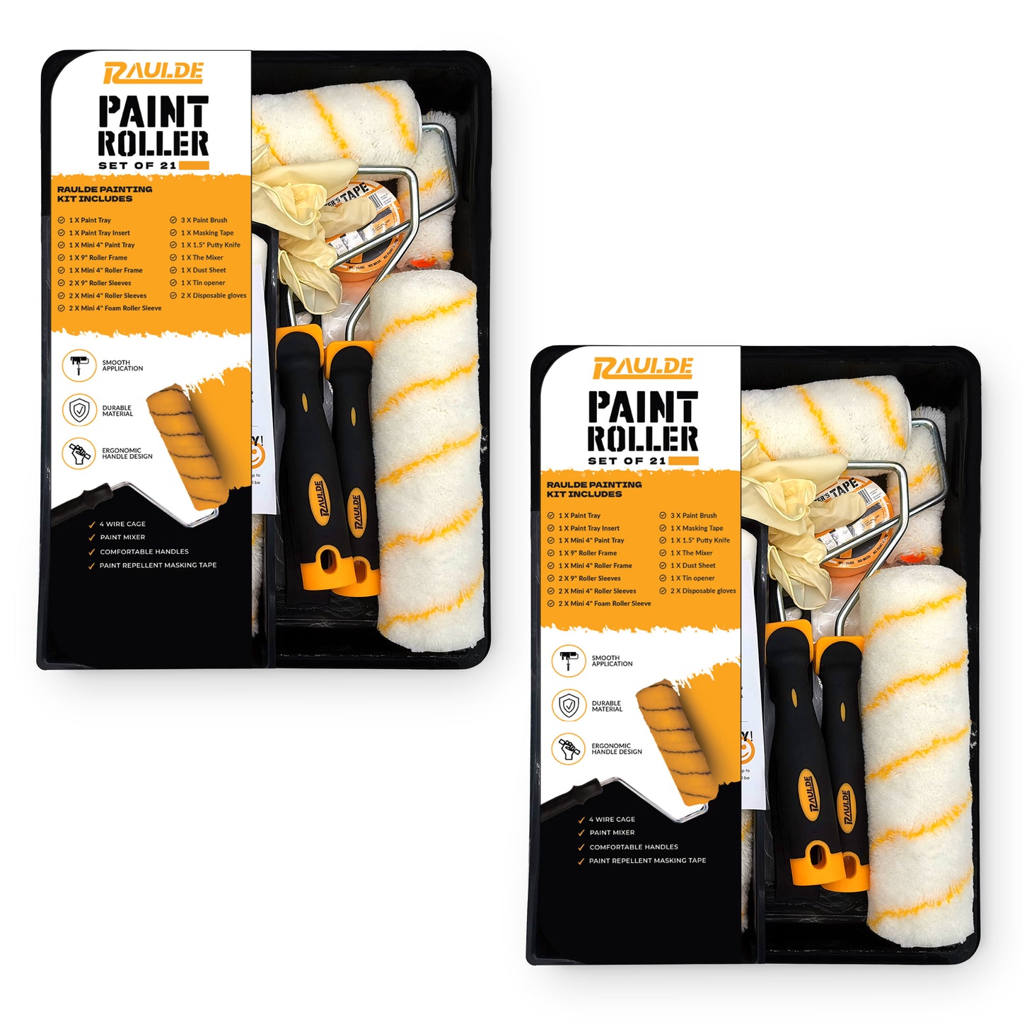 Paint Roller Set - Paint Rollers and Trays Sets - Paint Brush, Masking Tape for Painting, Paint Mixer - Roller Sets for Painting Walls, Edges & Ceilings - Bundle of 2 (10Pcs, 7Pcs & 21Pcs)