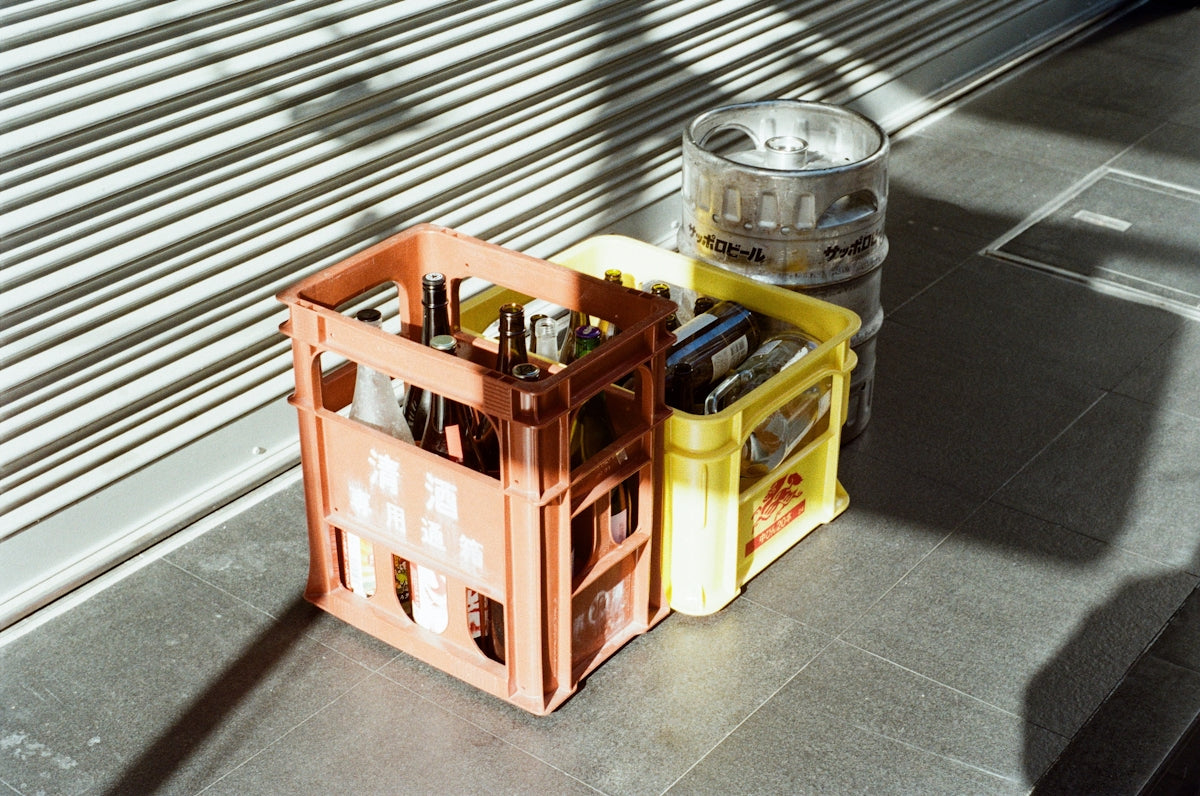 A couple of crates sitting next to each other