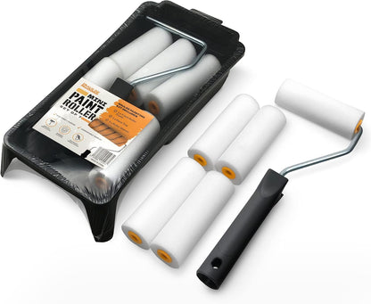 RAULDE Paint Roller Set - Includes a Paint Tray, Brush, Large and Mini Rollers & Sleeves, Paint Repellent Masking Tape, Paint Mixer - Roller Set for Painting Walls, Edges & Ceilings(7Pcs, 10Pcs & 21Pcs)