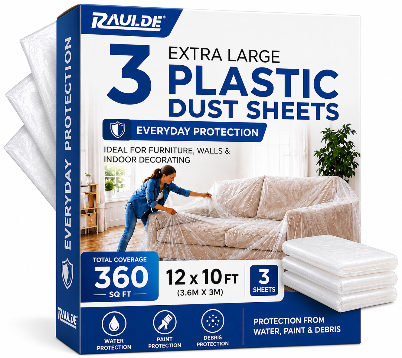 3x Extra Large Plastic Dust Sheets