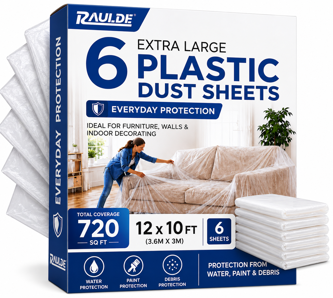 6x Extra Large Plastic Dust Sheets
