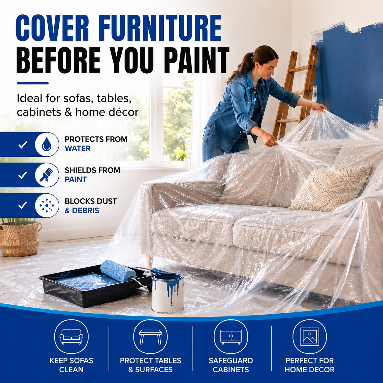 10x Extra Large Plastic Dust Sheets
