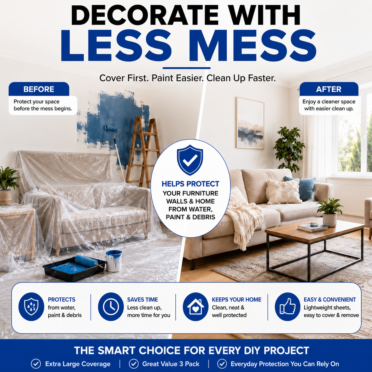 10x Extra Large Plastic Dust Sheets
