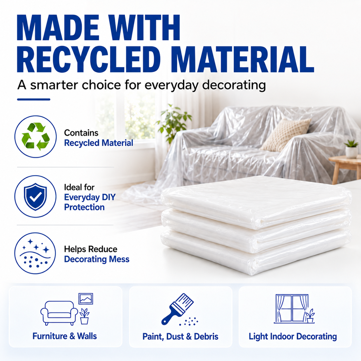 3x Extra Large Plastic Dust Sheets
