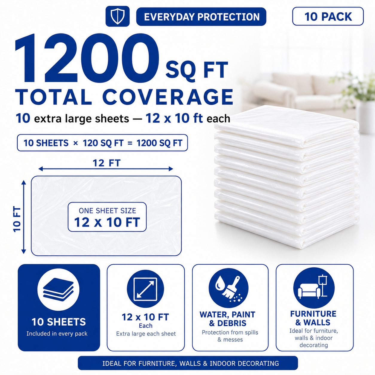 10x Extra Large Plastic Dust Sheets