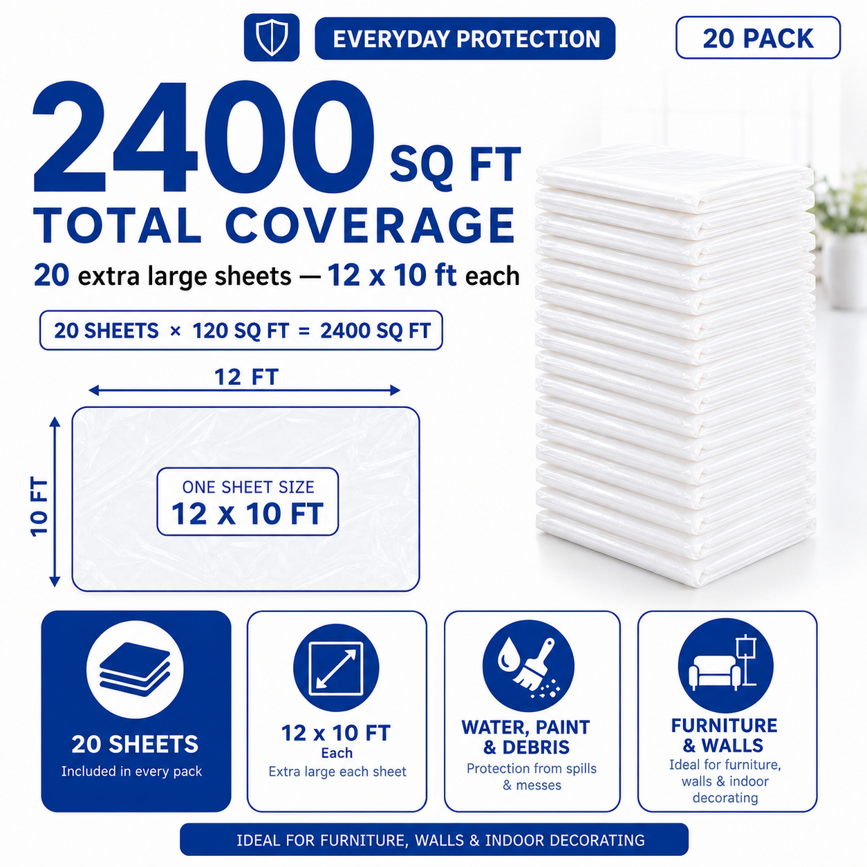 20x Extra Large Plastic Dust Sheets