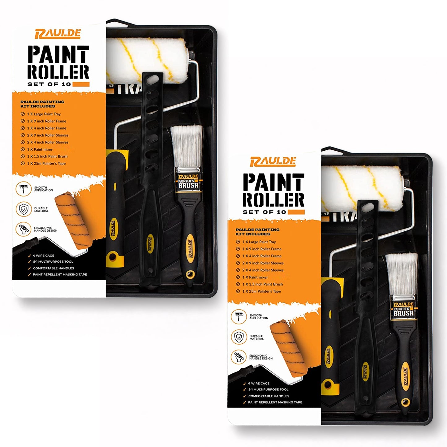 Paint Roller Set - Paint Rollers and Trays Sets - Paint Brush, Masking Tape for Painting, Paint Mixer - Roller Sets for Painting Walls, Edges & Ceilings - Bundle of 2 (10Pcs, 7Pcs & 21Pcs)